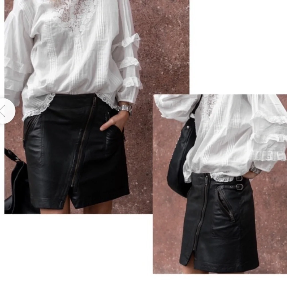 “FRYE” Diya Leather Moto Mini Skirt - Picture 4 of 16